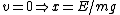 v=0\Rightarrow x=E/mg